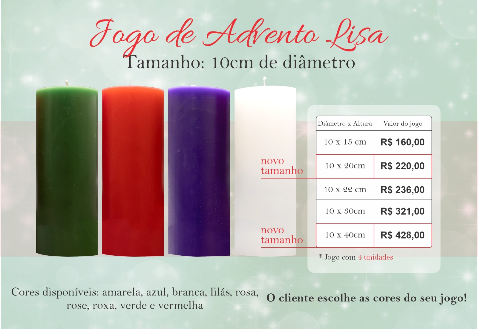 JOGO DE ADVENTO LISO DIÂMETRO 10 CM