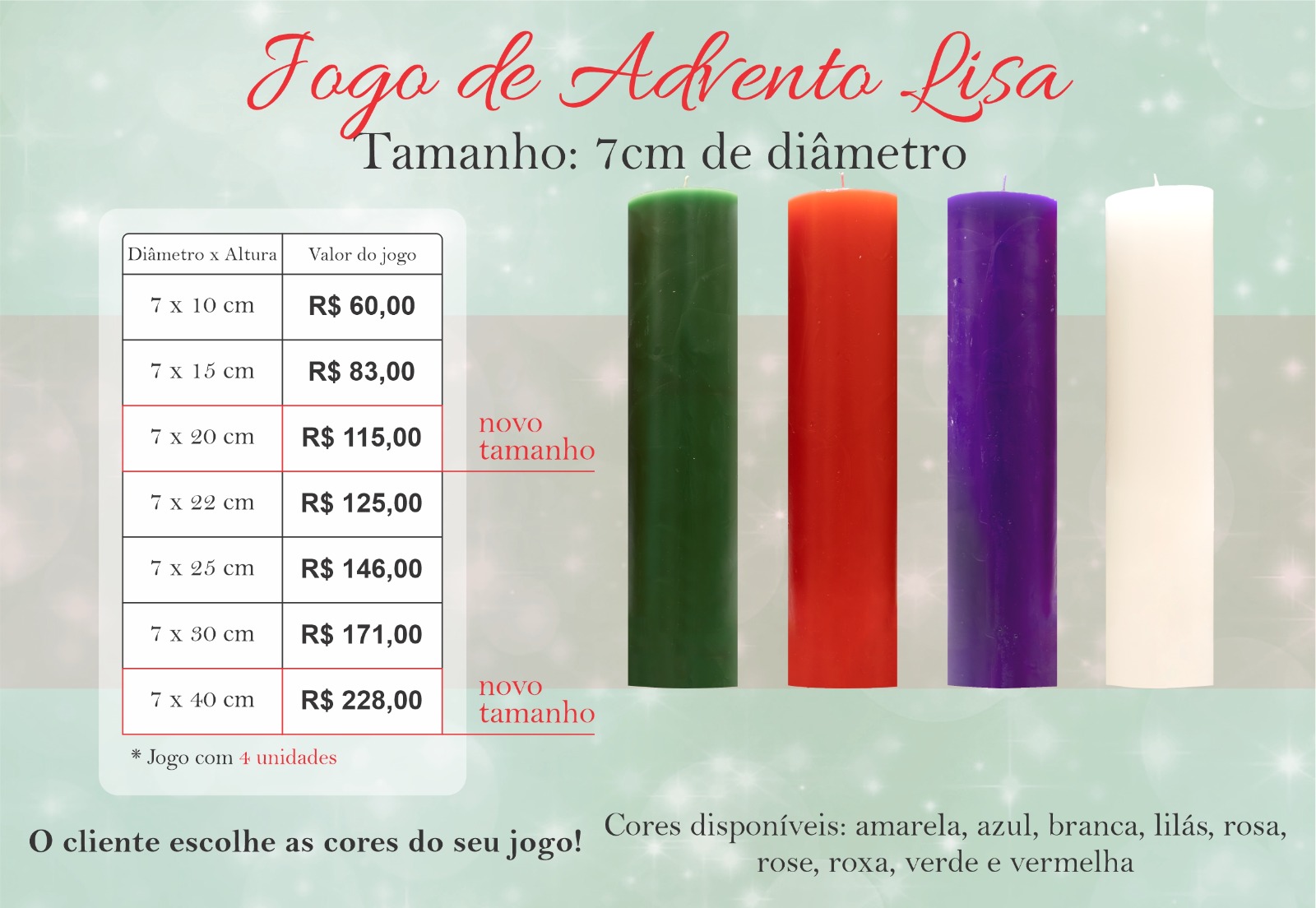 JOGO DE ADVENTO LISO DIÂMETRO 7 CM